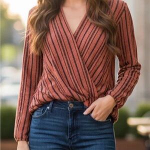 Ces Femme Rust and Black Striped Blouse